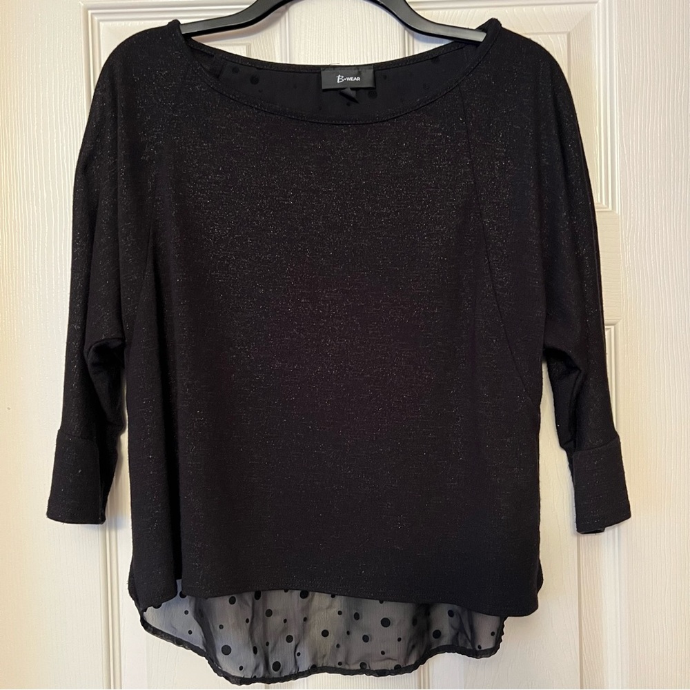 Black Polka-Dot Flare Sleeve Sweater